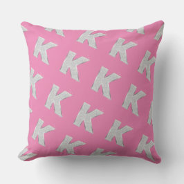 Roze zilveren letter K Kussen