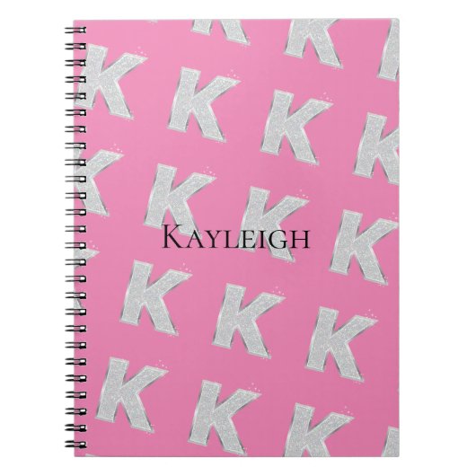 Roze Zilveren Letter K Notitieboek (Voorkant)