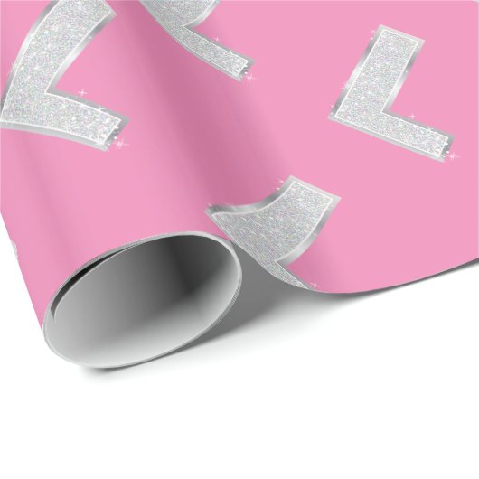 Roze zilveren letter L Cadeaupapier (Rol Hoek)