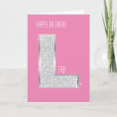 Roze Zilveren Letter L Kaart (Voorkant)
