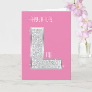 Roze Zilveren Letter L Kaart