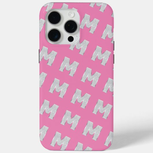 Roze zilveren letter M Case-Mate iPhone Case (Achterkant)