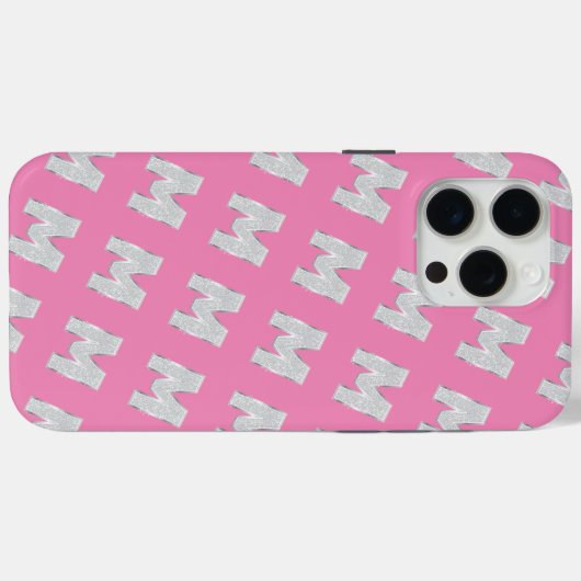 Roze zilveren letter M Case-Mate iPhone Case (Achterkant (horizontaal))