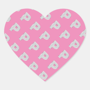 Roze zilveren letter P Hart Sticker