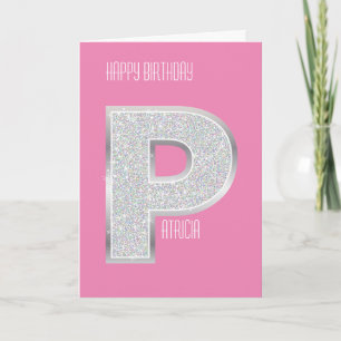 Roze Zilveren Letter P Kaart