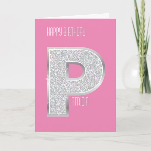 Roze Zilveren Letter P Kaart (Voorkant)