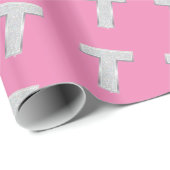 Roze zilveren letter T Cadeaupapier (Rol Hoek)