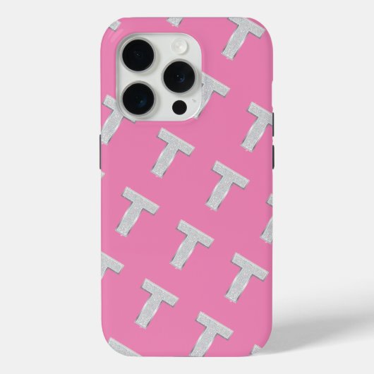 Roze zilveren letter T Case-Mate iPhone Case (Achterkant)