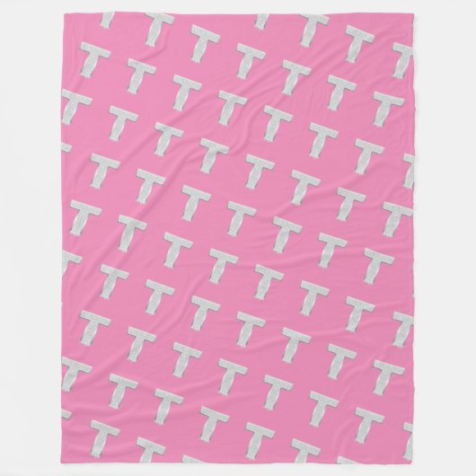 Roze zilveren letter T Fleece Deken (Voorkant)