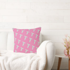 Roze zilveren letter T Kussen