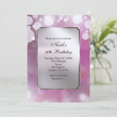 Roze Zilveren Lichten Glam Verjaardagsfeestuitnodi Kaart (Staand voorkant)