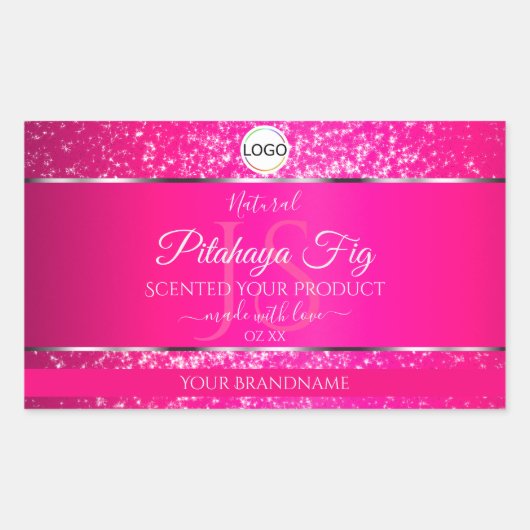 Roze Zilveren Logo Initialen Glitter Product Label (Voorkant)