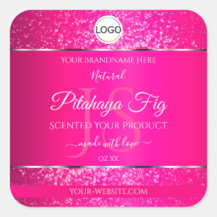 Roze Zilveren Logo Initialen Glitter Product Label