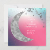 Roze Zilveren Maan & Sterren Baby Douche Uitnodigi Kaart (Achterkant)