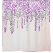 *~* Roze ZILVEREN MAGENTA Drip Druppelende GLITTER Douchegordijn (Voorkant)