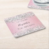 Roze zilveren naam elegante verjaardag kartonnen onderzetters (Schuin)