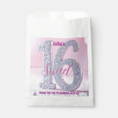 Roze Zilveren Nep Glitter Diamant Sweet 16 Bedankzakje (Voorkant)