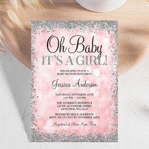 Roze Zilveren Nep Glitter Lichtjes Meisje Baby Sho Kaart