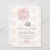 Roze zilveren olifant baby shower uitnodiging meis (Voorkant)