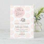 Roze zilveren olifant baby shower uitnodiging meis (Staand voorkant)