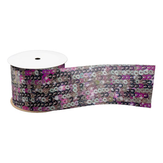 Roze zilveren pailletten glitter sparkle patroon satijnen lint (Spoel)