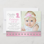 Roze zilveren parel eerste verjaardag kaart (Voorkant)