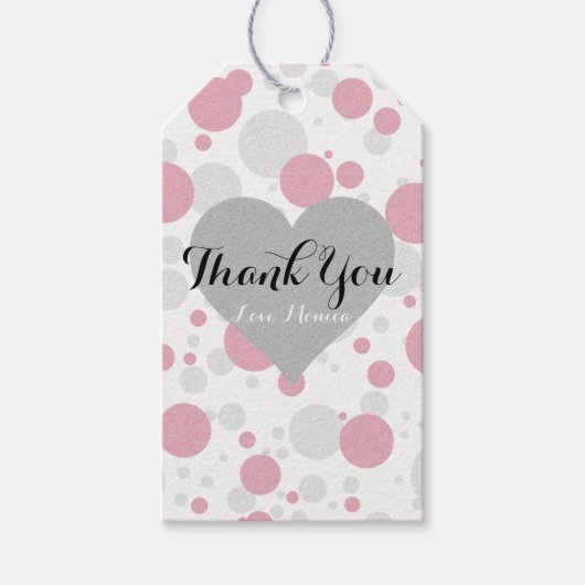 Roze & Zilveren Polka Dots Glam Party Dank u Cadeaulabel (Voorkant)