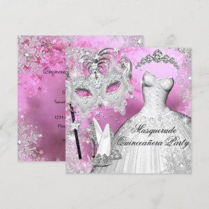 Roze Zilveren Princess Quinceanera Maskerade Kaart