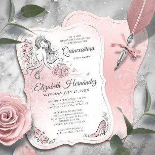 Roze Zilveren Prinses Quinceanera Verjaardag Kaart