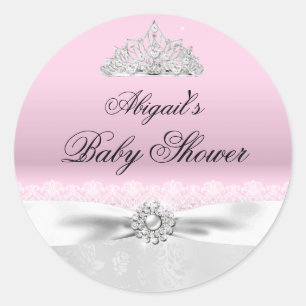 Roze & Zilveren Prinses Tiara Baby shower Sticker