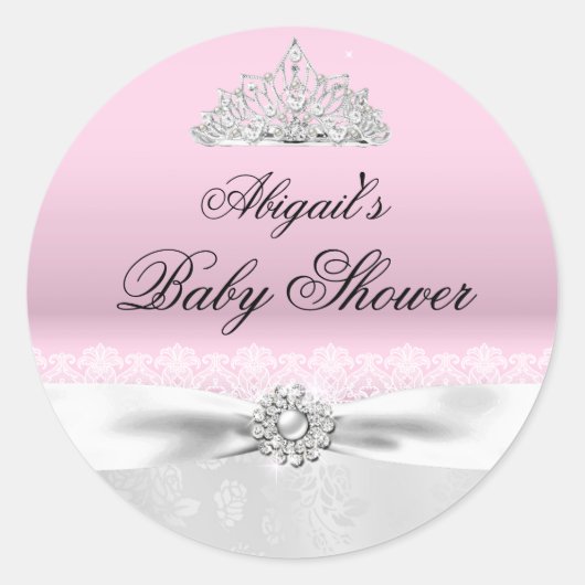 Roze & Zilveren Prinses Tiara Baby shower Sticker (Voorkant)