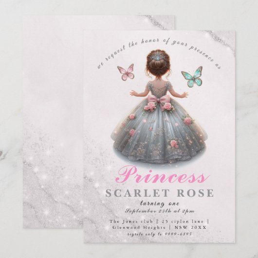 Roze zilveren prinsessenjurk Sprookjesverjaardagsf Kaart (Voorkant / Achterkant)