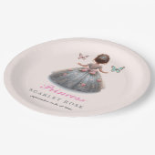 Roze zilveren prinsessenjurk Sprookjesverjaardagsf Papieren Bordje (Gekanteld)