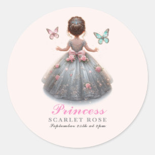 Roze zilveren prinsessenjurk Sprookjesverjaardagsf Ronde Sticker