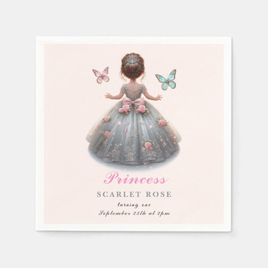 Roze zilveren prinsessenjurk Sprookjesverjaardagsf Servet (Voorkant)