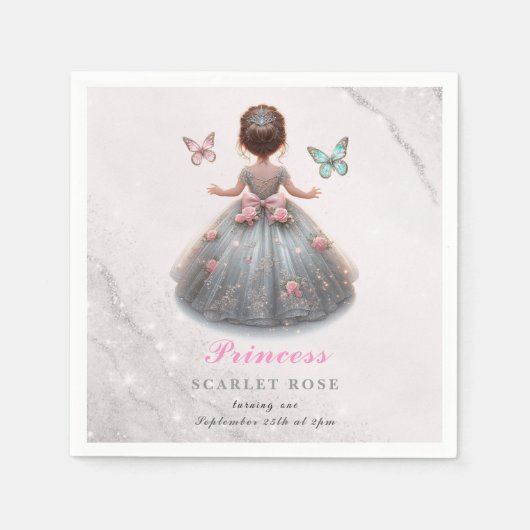 Roze zilveren prinsessenjurk Sprookjesverjaardagsf Servet (Voorkant)