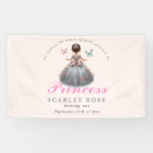 Roze zilveren prinsessenjurk Sprookjesverjaardagsf Spandoek (Horizontaal)