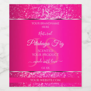 Roze Zilveren Productlabels met Glitter Initialen Wijn Etiket