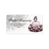 Roze & Zilveren Quinceañera Meisje Etiket (Voorkant)
