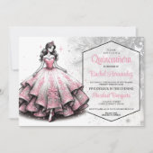 Roze & Zilveren Quinceañera Meisje Kaart (Voorkant)
