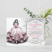 Roze & Zilveren Quinceañera Meisje Kaart (Staand voorkant)
