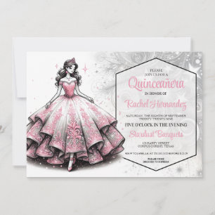 Roze & Zilveren Quinceañera Meisje Kaart