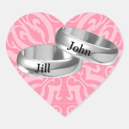 roze zilveren ringen hart sticker