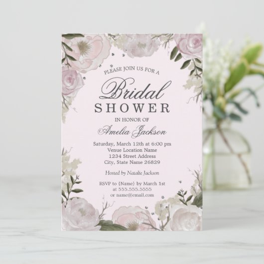 Roze Zilveren Roos Bloemen Vrijgezellenfeest Kaart (Staand voorkant)