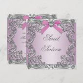 Roze Zilveren Roze Sweet 16 Verjaardagsfeestje Kaart (Voorkant / Achterkant)