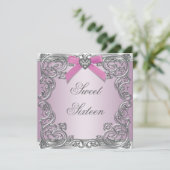 Roze Zilveren Roze Sweet 16 Verjaardagsfeestje Kaart (Staand voorkant)