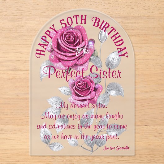 Roze zilveren Rozen Perfect Sister Acryl Verjaarda Acryl Uitnodigingen (Voorkant)