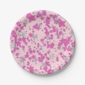 Roze zilveren rozen sterren papieren bordje (Voorkant)