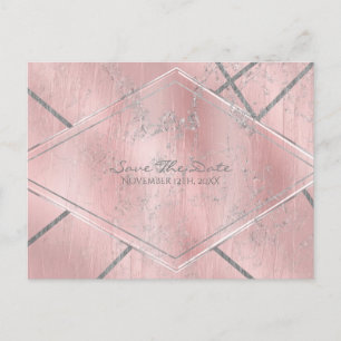 Roze & Zilveren Satijn Sparkle Glam Save the Date Aankondigingskaart