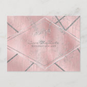 Roze & Zilveren Satijn Sparkle Glam Save the Date Aankondigingskaart (Voorkant)